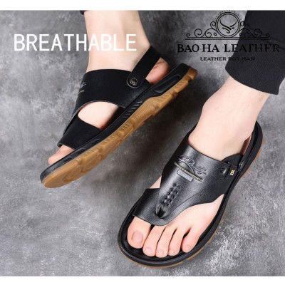 Dép quai nam xỏ ngón da thật BHD9126 Dép quai hậu, thoải mái, êm chân, dễ chịu