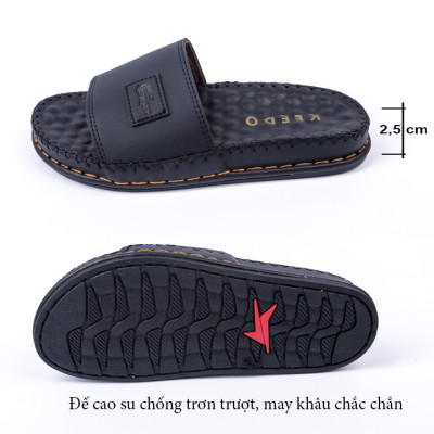 Dép da nam quai ngang cao cấp đế massage KEEDO KD0613