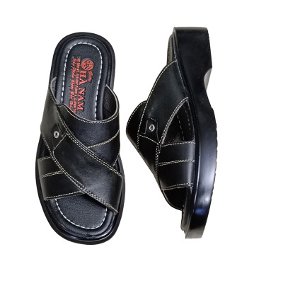 Dép Nam Quai Ngang Da Bò Thật TiTi ĐÔ Đế Cao Dành Cho Người Thấp DNA2084