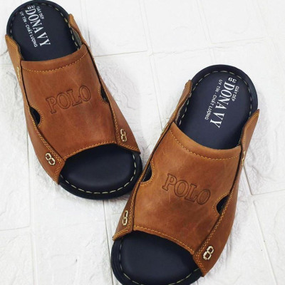 Dép quai ngang nam da bò cao cấp, may đế chắc chắn quai da  may số 8 cách điệu DOS8