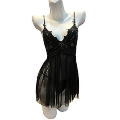 Váy ngủ D222 ren lưới xuyên thấu cột dây siết eo gợi cảm