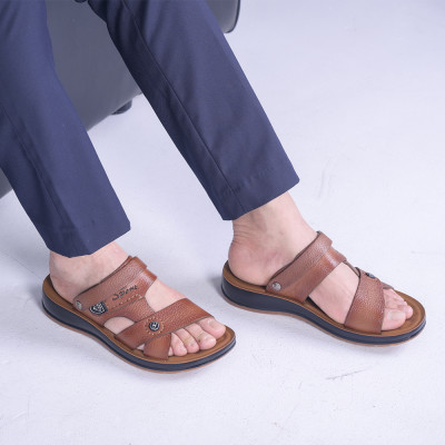 Dép Sandal Nam Da Bò Đế Cao Đúc Nguyên Khối, Đường Khâu Chắc Chắn, Đế Massage Mềm Mại Êm Chân - DC01