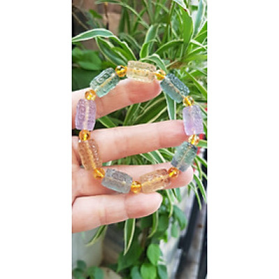 Vòng Tay nữ charm cao cấp Đá Fluorit tự nhiên đa sắc màu kiểu hạt 10mm phối tròn đẹp sang các Chị đeo xinh tay may mắn tài lộc cả năm ạ