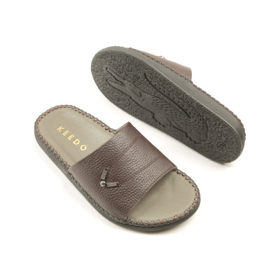 Dép nam đế may sẵn da thật quai ngang cao cấp KEEDO CU-081