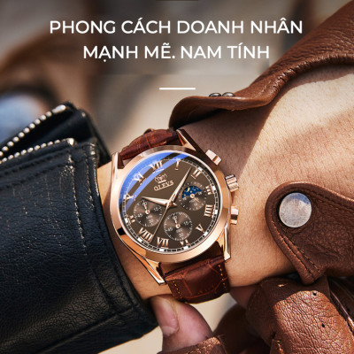 Đồng Hồ Nam OLEVS-2871 Phong Cách Doanh Nhân - Lịch Trăng Sao - Chạy Đủ 6 Kim - Hàng Chính Hãng