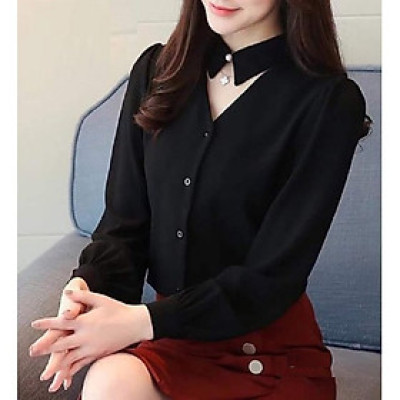 Áo sơ mi công sở kiểu cổ nút ngọc