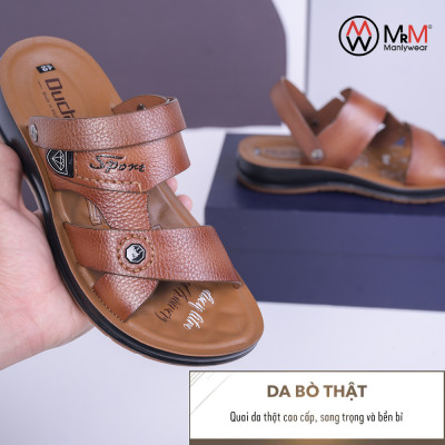 Dép Sandal Nam Da Bò Đế Cao Đúc Nguyên Khối, Đường Khâu Chắc Chắn, Đế Massage Mềm Mại Êm Chân - DC01
