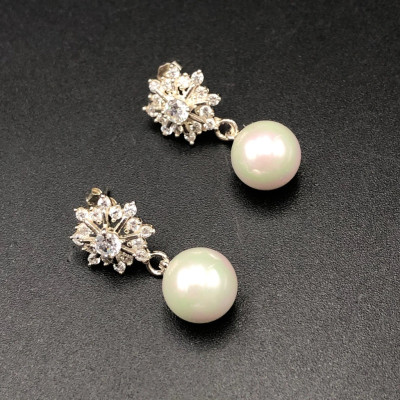 Hoa Tai , Bông Tai Nữ Bạc 925 Bông Tuyết Đính Đá Đính Đá Bạc Hiểu Minh HT368