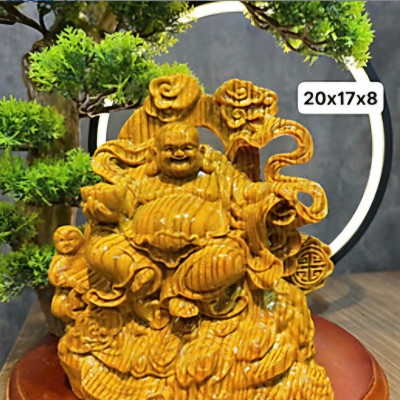 Tượng phật di lặc nhất phúc bằng gỗ huyết long cao 20x17x8cm 