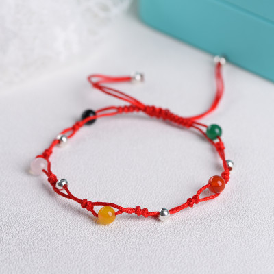 Vòng tay Nữ phong thủy gắn hạt đá phong thủy đa sắc kết dây thủ công