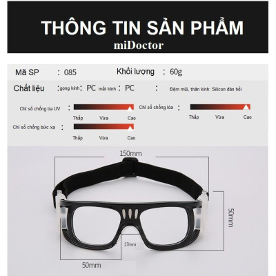 Kính Bảo Vệ Chơi Thể Thao, Bóng Rổ, Bóng Đá Chống Sương Mù Cao Cấp - Có Thể Lắp Mắt Kính Cận - Hãng miDoctor - Màu ĐEN