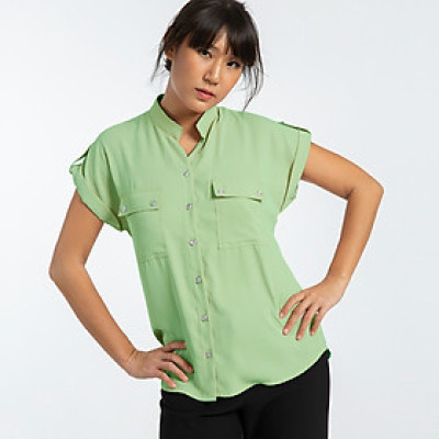 Áo Túi Hộp Áo Sơ Mi Nữ Áo Kiểu Đẹp Thời trang thiết kế Hity TOP106 (Xanh Bọt Biển)