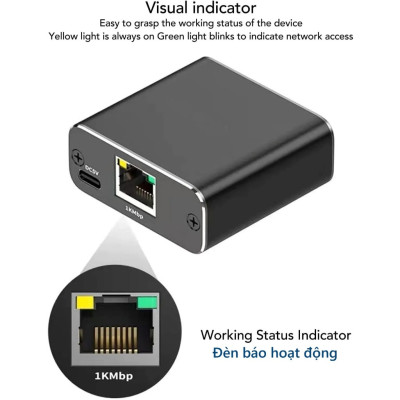 Bộ chia mạng LAN từ 1 cổng ra 2 thiết bị sử dụng cùng lúc tốc độ 1000Mbps, nguồn 5v - Hàng Nhập Khẩu