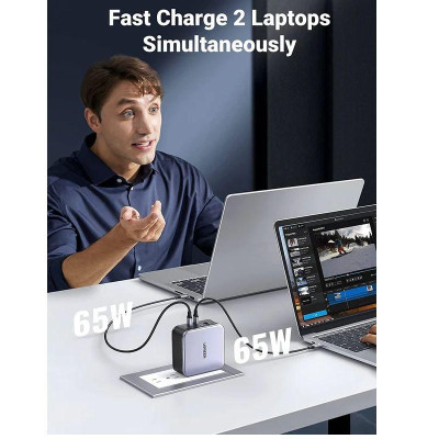 Ugreen UG9054890548TK 140W kèm cáp USB-C dài 1.8M Màu Xám Bộ sạc nhanh Nexode có 2 cổng USB-C và 1 cổng - HÀNG CHÍNH HÃNG
