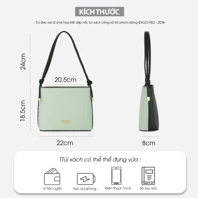 Túi xách nữ đeo vai đi chơi, túi công sở nữ phom đứng họa tiết dập nổi IDIGO FB2 - 2016