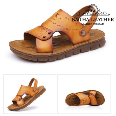 Dép nam quai ngang da bò thật cao cấp BHD8083 Dép quai hậu