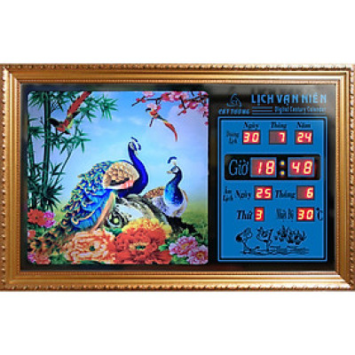 Đồng hồ Lịch Vạn Niên tranh đèn treo tường hiệu Cát Tường_tranh Phú Quý 55308_KT 55x35x7cm_Có 2 loại (Không remote đèn và Có remote đèn)