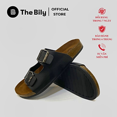 Dép Đế Trấu Quai Ngang Nam 2 Khóa The BiLy Da PU Đen - BL01T