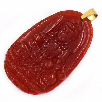 Mặt Phật Văn Thù Bồ Tát thạch anh đỏ 3.6cm kèm hộp nhung