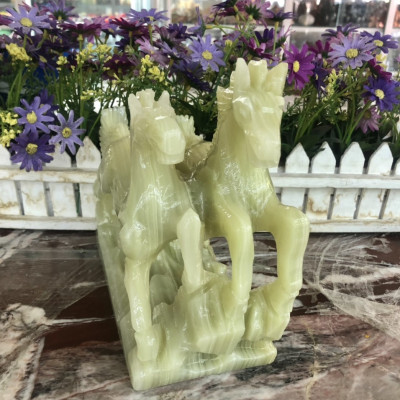 Tượng con ngựa phong thủy rước công danh tài lộc đá ngọc Onyx trang trí phòng khách, bàn làm việc - Dài 20 cm