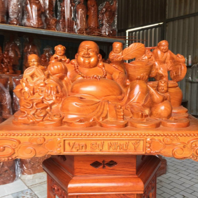 Tượng phật di lặc ngũ phúc bằng gỗ hương đá kt 50×28×26cm