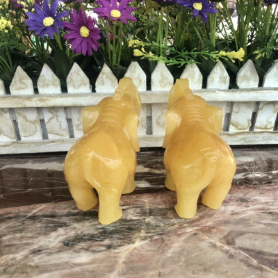 Cặp voi phong thủy đá ngọc hoàng long - Dài 10 cm