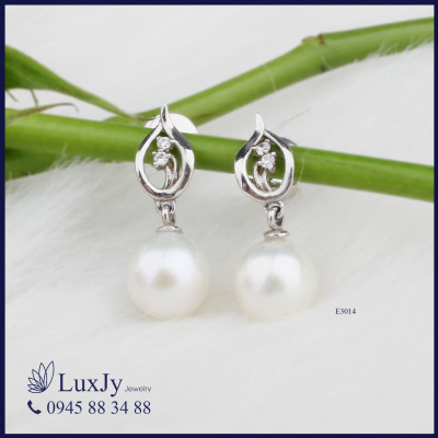 Bông Tai Nữ Ngọc Trai LuxJy Jewelry E3014 - Xám Ánh Chì