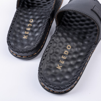 Dép da nam quai ngang cao cấp đế massage KEEDO KD0613