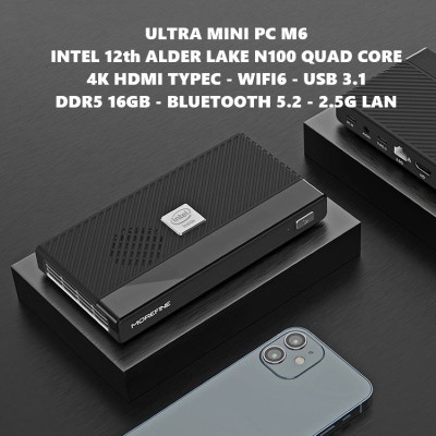 Máy Tính Siêu Nhỏ Ultra Mini M6 - Intel thế hệ 12 Alder Lake N100 - Hỗ Trợ Xuất Hình 4K 60hz hàng nhập khẩu
