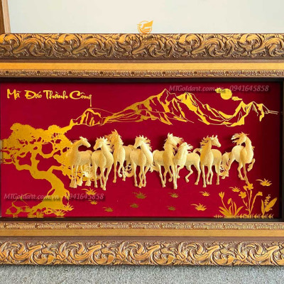 Tranh ngựa mã đáo thành công dát vàng MT Gold Art- Hàng chính hãng, trang trí nhà cửa, quà tặng sếp, đối tác, khách hàng.
