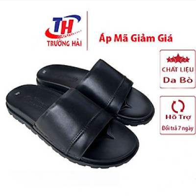Dép  nam da quai ngang màu đen chính hãng Trường Hải da bò thật QN146
