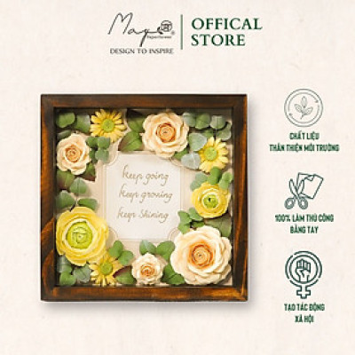 Tranh Hoa Giấy Handmade Trang Trí - The Warm Love MAYPAPERFLOWER Khung Tranh Gỗ Size 25x25cm