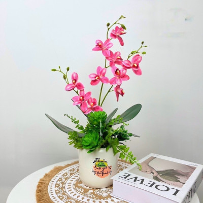 Bình lan hồ điệp giả - kèm chậu đầy đủ phụ kiện - Cây giả, hoa lụa Decor trang trí nhà cửa