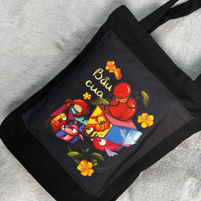 Túi canvas GIADO, túi canvas đen, túi tote in hình món ăn Việt Nam mẫu Bánh khọt