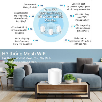 Bộ Phát Wifi Mesh TP-Link Deco X20 AX1800 MU-MIMO - Hàng Chính Hãng