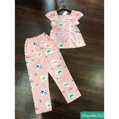 Đồ bộ nữ,đồ ngủ mặc nhà vải lụa quần dài BD 111 họa tiết dễ thương size 47-62kg.