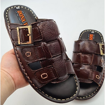 DÉP NAM BA QUAI DA BÒ,QUAI CÓ GẮN KHUY ĐẸP MẮT 