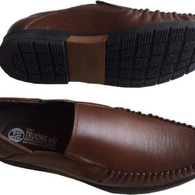 Giày mọi nam Trường Hải không dây màu nâu da bò thật cao cấp mềm mại đế cao su không trơn GM0498