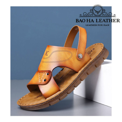 Dép nam quai ngang da bò thật cao cấp BHD8083 Dép quai hậu