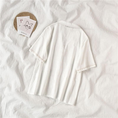Áo sơ mi nữ thô đũi viền cổ, áo kiểu nữ cộc tay cổ vest viền chỉ freesize s21