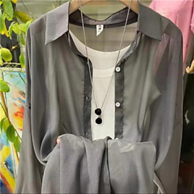 Áo sơ mi nữ dài tay voan mỏng khoác ngoài đi biển oversize nhiều màu Haint Boutique Sm202