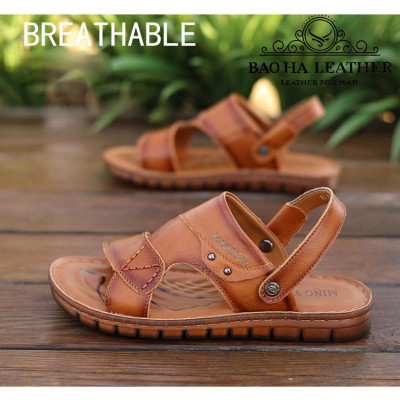 Dép nam quai hậu da bò thật BHD9808 Dép sandals nam quai ngang