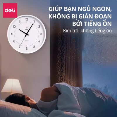 Đồng hồ treo tường 14 inches kim trôi không ồn phong cách tối giản minimalism Deli trang trí phòng khách