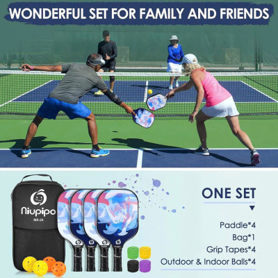 SÉT 4 VỢT PICKLRBALL NIUPIO THƯƠNG HIỆU MỸ hàng chính hãng