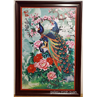 Tranh in dầu -Đôi chim công ( đôi uyên ương) treo phong thủy phòng ngủ