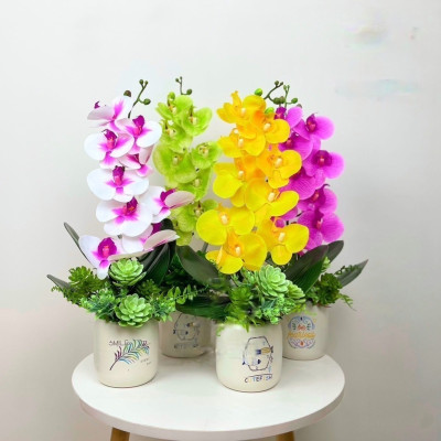Bình lan hồ điệp giả - kèm chậu đầy đủ phụ kiện - Cây giả, hoa lụa Decor trang trí nhà cửa