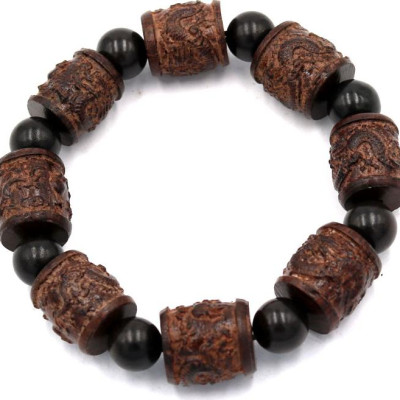 Vòng tay chuỗi hạt trụ rồng gỗ đàn hương TRNM2