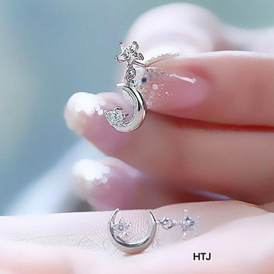 Bông tai bạc hình trăng sao chất liệu bạc s925 MS06e