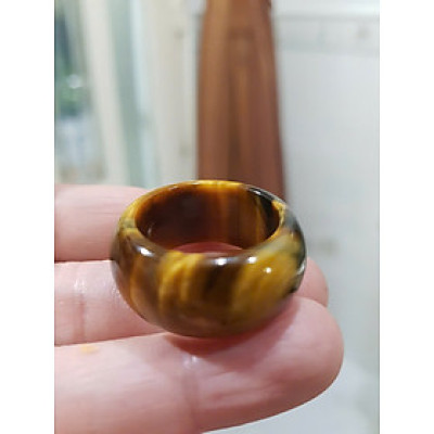 Nhẫn Nam Đá Mắt Hổ Vàng Nâu Tiger Eyes Tự Nhiên đậm bóng đẹp mới ni 20mm x Cao 12mm / 11mm dầy 4mm nam mệnh Kim mệnh Thổ mệnh Thủy đeo ni 20mm rẻ đẹp ạ