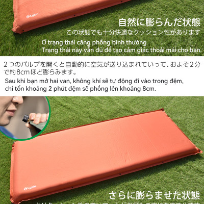 Lysin - đệm nằm dã ngoại (roonjgcm dày 8cm, chất liệu da lộn) tự bơm hơi thoảng mái chống thấm nước cắm trại ngoài trời, picnic du lịch camping có thể liên kết với nhau